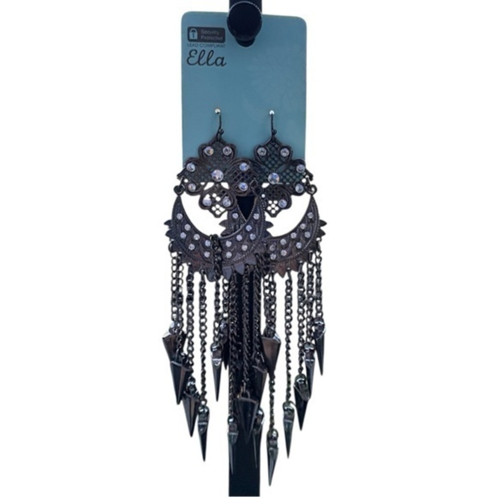 3/$25 Ella Intricate Black Dangle Statement Earrings